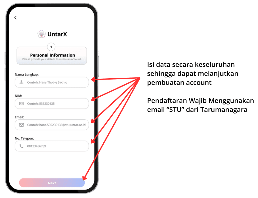 Isi Data Diri di aplikasi UntarX